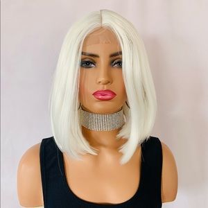 Fun & Classy 11” White Bob Style Premium Fiber Lace Front Part Wig
